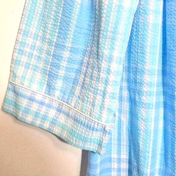 Miss Elaine Seersucker Long Robe Blue Plaid Floral Medium Loungewear Nightgown‎ - Picture 6 of 10